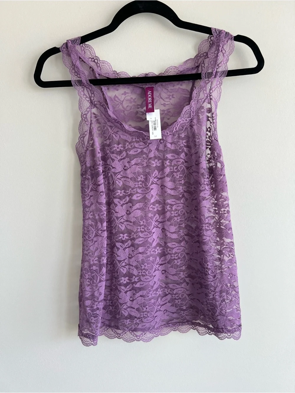 NWT Adore Me purple lace Roanne sheer tank and boyshort pajama set medium